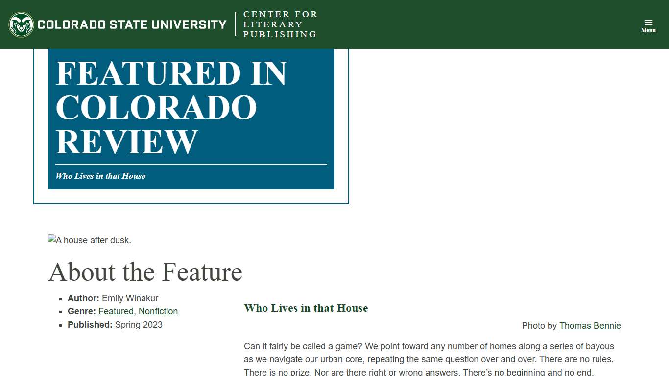 Who Lives in that House - Center for Literary Publishing